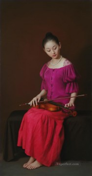 lingering sound Chinese girl Oil Paintings